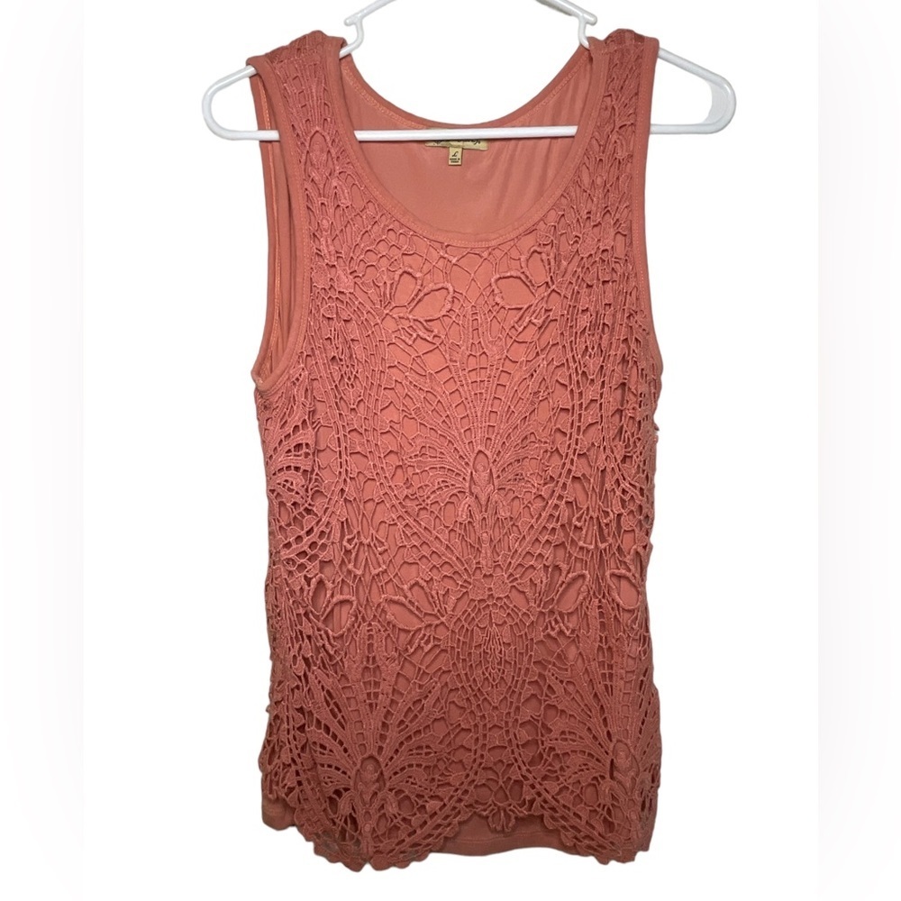 Democracy Crochet Lace Tank in Pink Large sleeveless shirt top Fully Lined - Picture 5 of 5